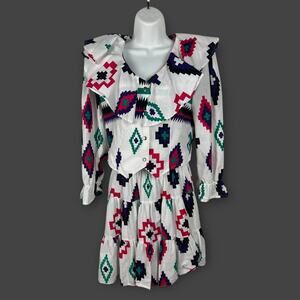 Vintage 80s Western Circle T Marilyn Lenox Boho White Blouse and Skirt Set Med